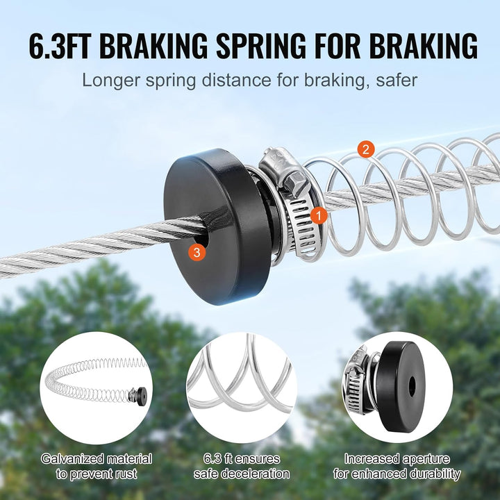 Zip Line Kits for Backyard，160Ft Zip Line Kit for Kids and Adult up to 330 Lb, Included Swing Seat, Ziplines Brake, and Steel Trolley, Outdoor Playground Equipment