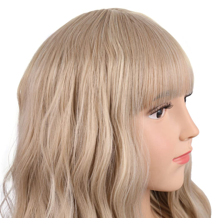 Blonde Wig Kids Child Short Wavy Wig with Bangs Flaxen Blonde Wigs Synthetic Girls Cosplay Halloween Party Costume Wigs (Flaxen Blonde)