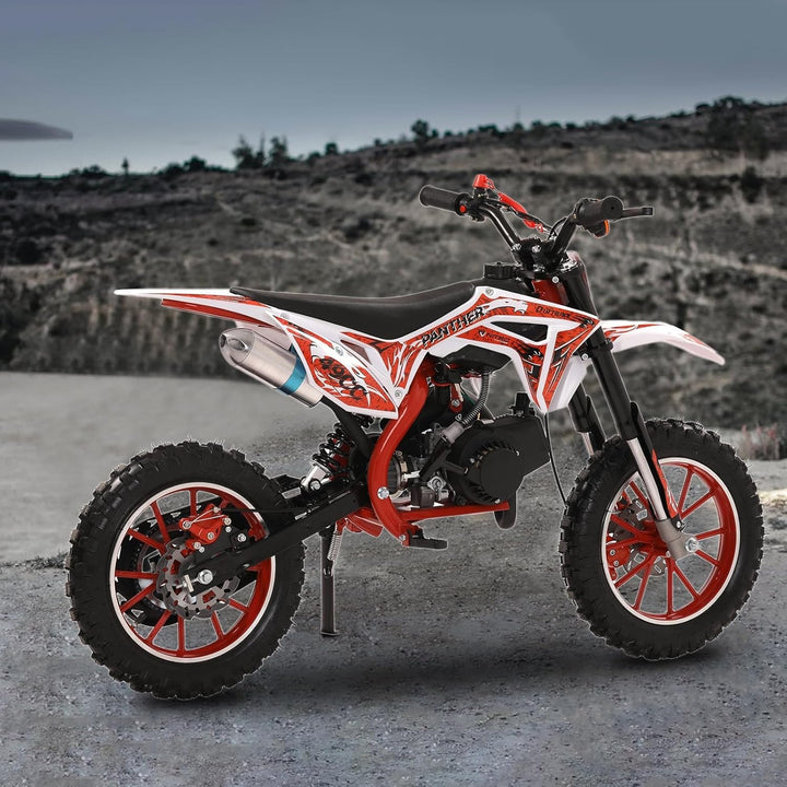 Kids Dirt Bike 50CC 2-Stroke Youth Pit Bike - Off-Road Gas Dirt Motorcycle with Pull Start Gas Power Motocross Children Pocket Motorbike (USA Stock) Max Speed 40KM/H 330LBS Red