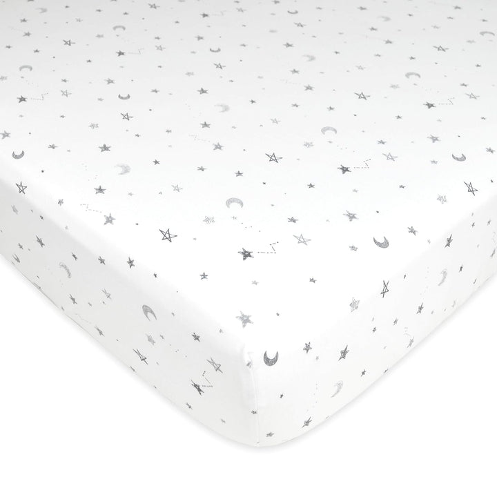 2 Pack 100% Natural Cotton Fitted Pack and Play Sheets 39" X 27" - Soft & Breathable Pack N Play Sheets for Playard & Mini Crib Mattress, Gray Star/Gray Zigzag, for Boys & Girls