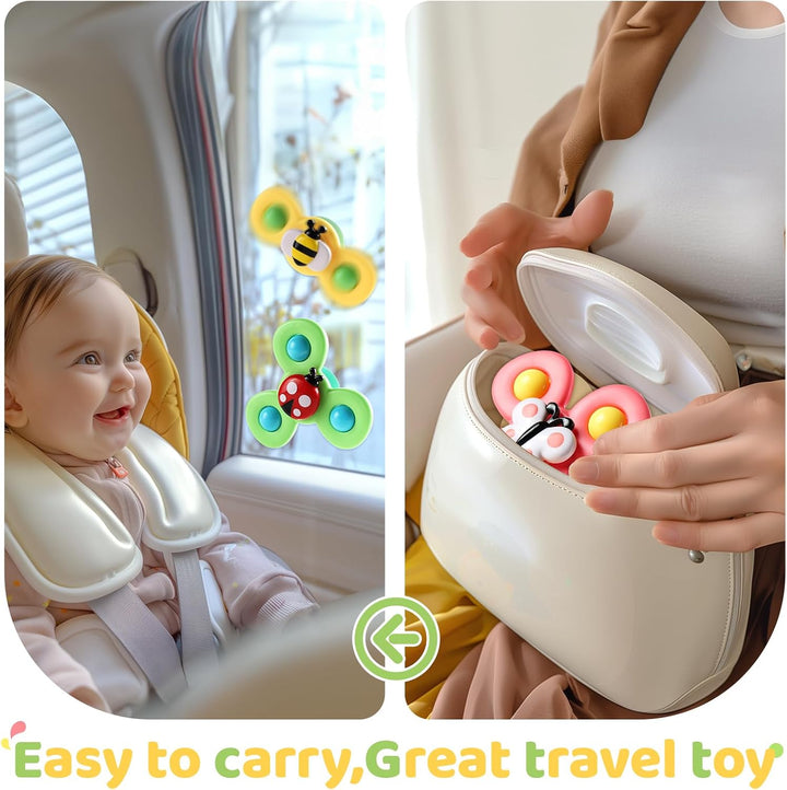 3PCS Suction Cup Spinner Toys for 1 Year Old Boy Girl|Spinning Top Baby Toys 12 18 Months|1 2 Year Old Boy Birthday Gift|Baby Bath Toy for Kids Ages 1-3|Sensory Toy for Toddlers 1-3