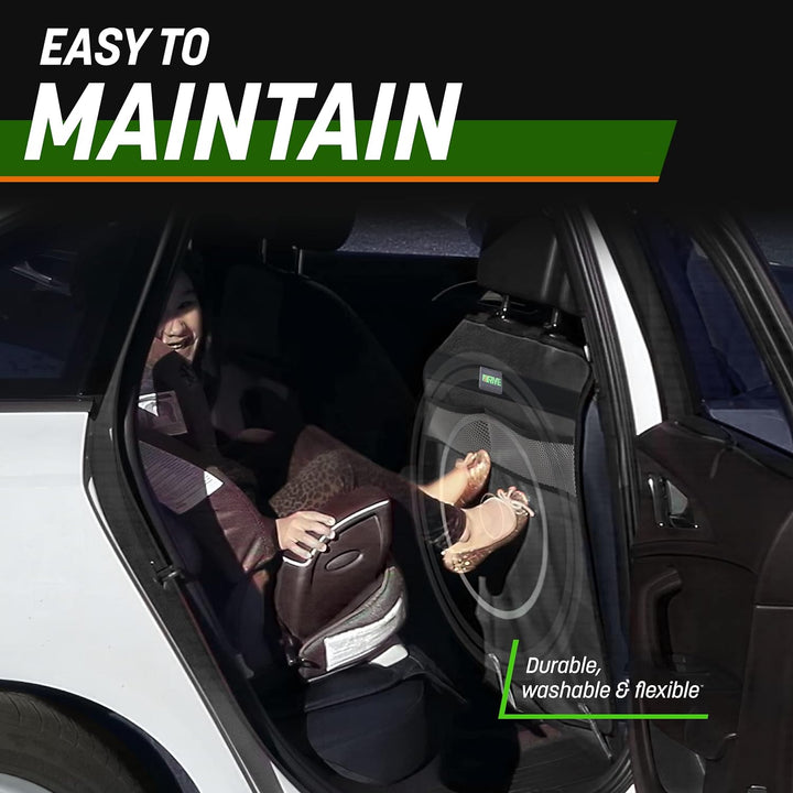 - 2 Pack Car Seat Back Protectors, Reversible Kick Mats - Black