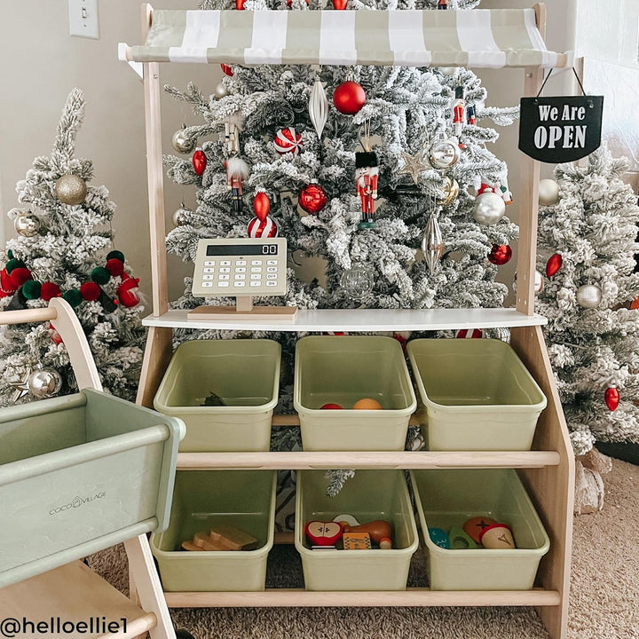 Little Helper Wooden Farmer'S Market Stand with Pretend Cash Register and 6 Plastic Storage Bins, Green, TD-13638A-AMZ