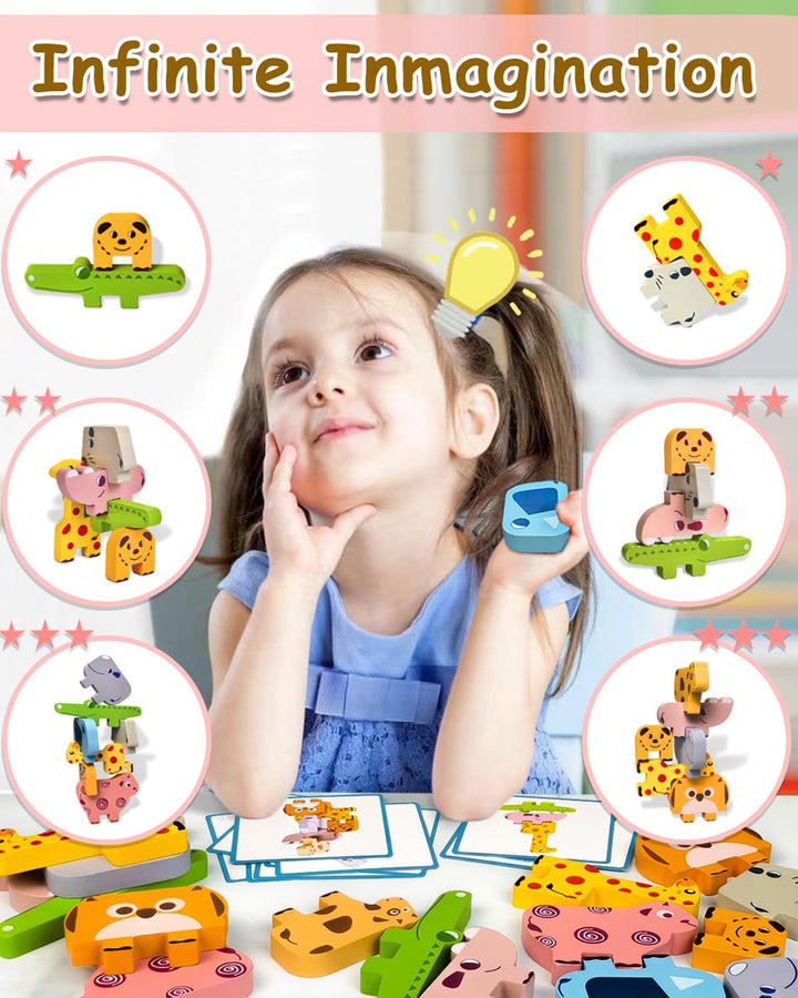 Montessori Toys for 1 2 3 4 Year Old Boys Girls, Toddler Toys Age 2-4, 1 2 3 4 Year Old Girl Boy Birthday Gifts, 10 Pack Wooden Animal Blocks Sorting & Stacking Education Toddler Puzzles Toy