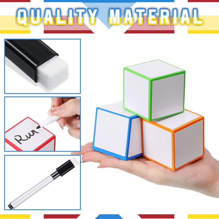7 Pcs Dry Erase Blocks Foam Blank Dry Erase Dice 2 X 2 X 2 Inch Cubes with Marker for Game Classroom School Supplies