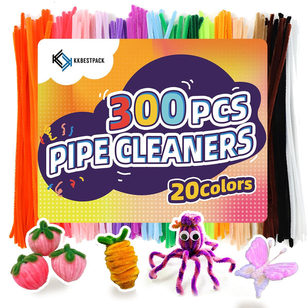 Pipe Cleaners, 300Pcs 20 Colors, Craft Supplies, Pipe Cleaner Chenille Stems, Craft Pipe Cleaners, RED BLUE GREEN BLACK ORANGE YELLOW PINK