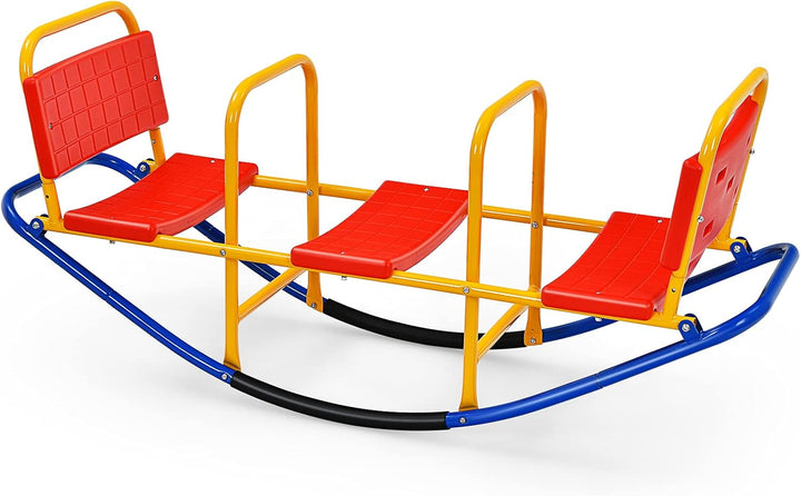 Teeter Totter Seesaw for Kids Outdoor, 2 in 1 Metal Rocking Seesaw for Toddlers with Easy-Grip Handles, Indoor Outdoor Rocker Toy Gifts for Ages 3-8, 1-3 Person Home Preschool Backyard See Saw