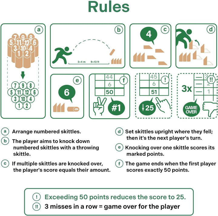 Original - Wooden Throwing Games for Outdoor, Yard, Garden, Picnic, Beach, Leisure, Party - Birch Wood 12 Skittles, 1 Stick, Molkky Yard Game Set for Family, Groups, 2+ Players, 6+ Age