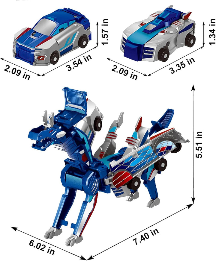 Transforming Dinosaur Toys, 2 in 1 Magnetic Cars Collision Transform into Dino Toys, for Boys Girls Toy Age 4-6, Christmas Birthday Gift (Blue Dragon)