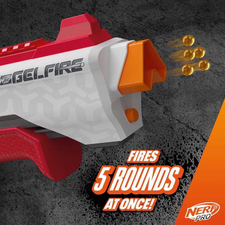 Pro Gelfire Raid Blaster, Fire 5 Rounds at Once, 10,000 Gel Rounds, 800 round Hopper, Eyewear, Toys for Teens Ages 14 & Up