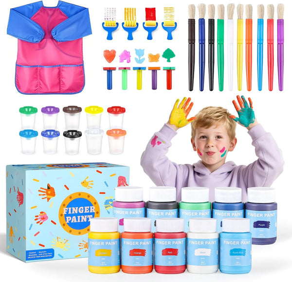 Washable Finger Paint for Toddlers, 40 PCS Non-Toxic Finger Paints, 10 Vibrant Colors (2Fl Oz), Baby Paint for Hand and Feet, Safe Art Supplies, Early Learning Gifts for Kids Age 3+