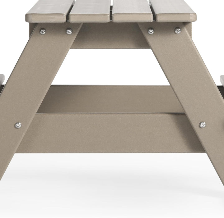 Malibu Outdoor Patio Kids HDPE Plastic Picnic Bench Table, Weathered Wood