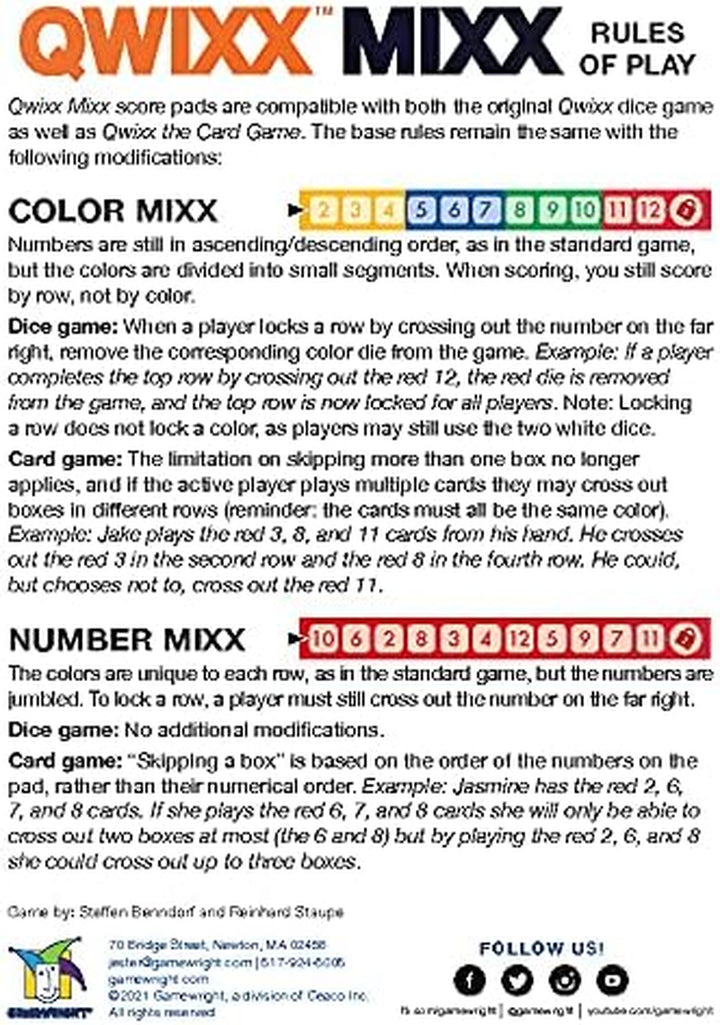Qwixx Mixx - Genuine Enhanced Game Play Add-On Replacement Scorecards for Qwixx - a Fast Family Dice Game, 8 + Years