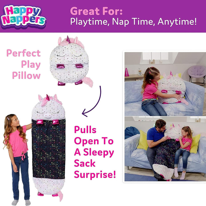 Pillow & Sleepy Sack- Comfy, Cozy, Compact, Super Soft, Warm, All Season, Sleeping Bag with Pillow- Medium 54” X 20”, Shimmer Unicorn