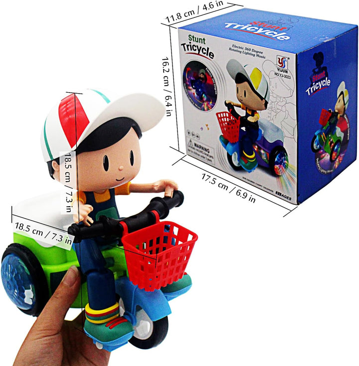 Baby Toddler Electric Tricycle Toy Cartoon Motorcycle Vehicle Stunt Performance, Music, Luminous Lights, Kids Birthday Gifts (Boy)