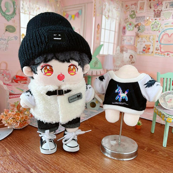 20Cm Plush Doll Clothes Set, Kpop Doll Outfit Plush Coat Pants Shoes for 8 Inch Plush Doll Soft Stuffed Animal, Dress-Up Play (Mechanical Vest Four Pcs)