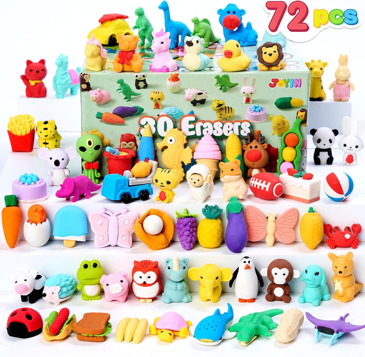 36Pcs Animal Erasers for Kids, Cute Pencils Erasers Bulk, Desk Pets Puzzle for Classroom Rewards Back to School Supplies Party Favors Treasure Box Toys Gifts