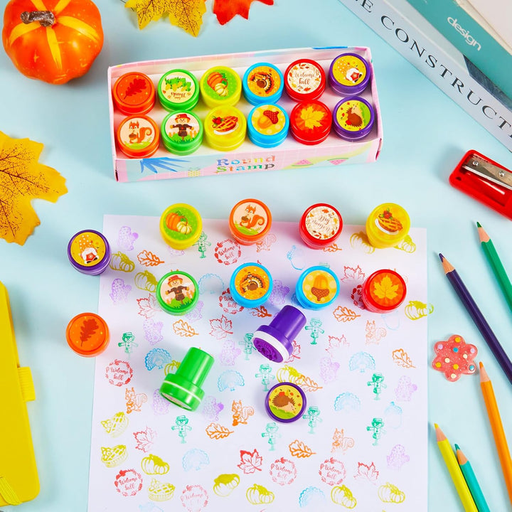 60 Pcs Fall Stampers for Kids Maple Leaves Assorted Kids Stampers Autumn Kids' Printing Stamping Supplies Self Inking Stamps for Garden Birthday Tea Party Favors Goody Bag Stuffers Classroom Prizes