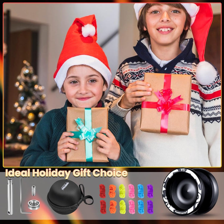 V3 Yoyo for Kids 8-12 or Above, Responsive Yoyo Professional with Dual Function, Professional Trick Yo Yo for Adults with 12 Yo-Yo Strings, KK Bearing, Bearing Puller, Axle,Case Bag -Black