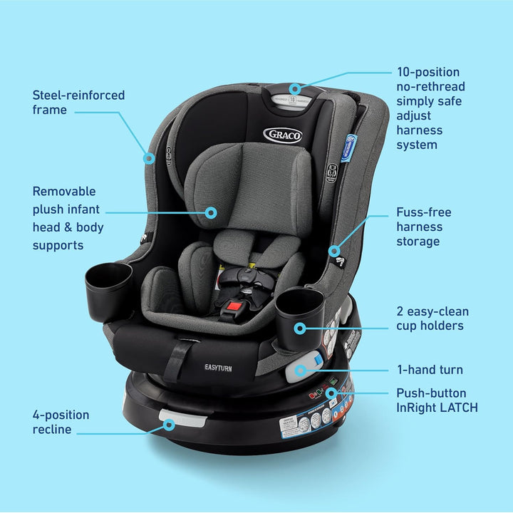 Easyturn 360 2-In-1 Convertible Car Seat, 360 Degree Rotating Infant to Toddler Rotating Car Seat, 2 Modes Forward and Rear Facing, Slim Design, Cyran