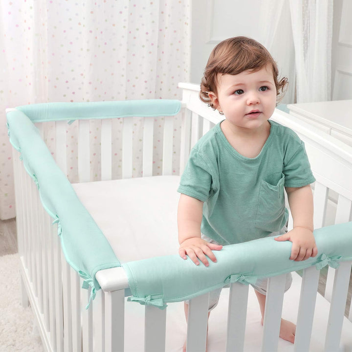 3Pcs New Teething Edge Crib Rail Cover&Corner Guard Coverage Straps,Reversible Guardrail Cover Protector for Boys Girls(1 Long 2 Short Gray)
