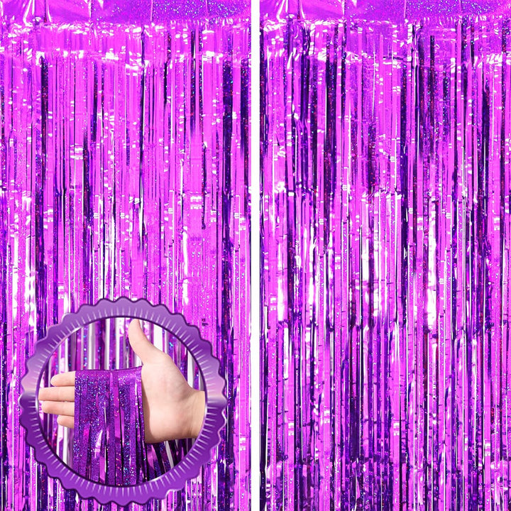 2 Pack Laser Pink Tinsel Foil Fringe Curtains, Mothers Day Pink Decorations, Metallic Tinsel Party Streamers Backdrop for Birthday Bachelorette Graduation Wedding Party Decorations
