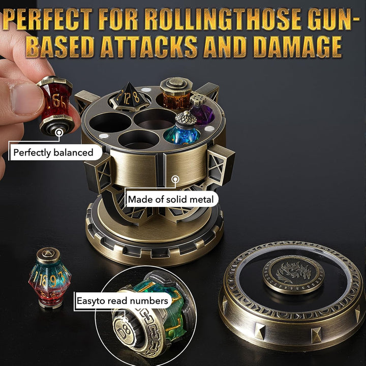 2025 Alchemist’S Metallic Elixir DND Dice Set - 7-Piece RPG Collection in Vintage Chalice Caser for D&D, Sci-Fi, War, or Crime Theme Tabletop Games (Bronze)
