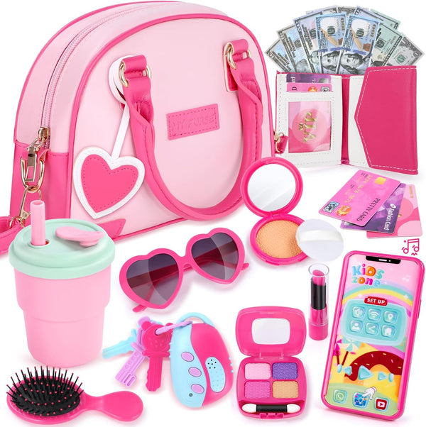 Little Girls Purse, Kids Toy Purse with Pretend Makeup, Play Purse for Little Girls, Pretend Play Toddler Purse, Birthday Christmas Princess Gifts Toys for Girls 3 4 5 6 7 8 Year Old