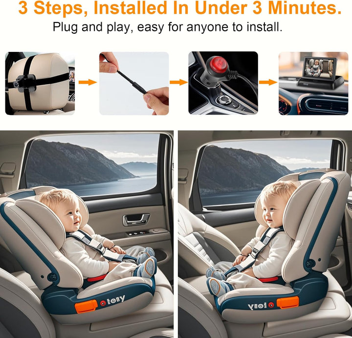 Baby Car Camera Monitor,Baby Car Mirror,Digital Display, View Infant in Rear Facing Seat with Wide Clear View,Aimed at Baby-Easily to Observe the Baby'S Every Move