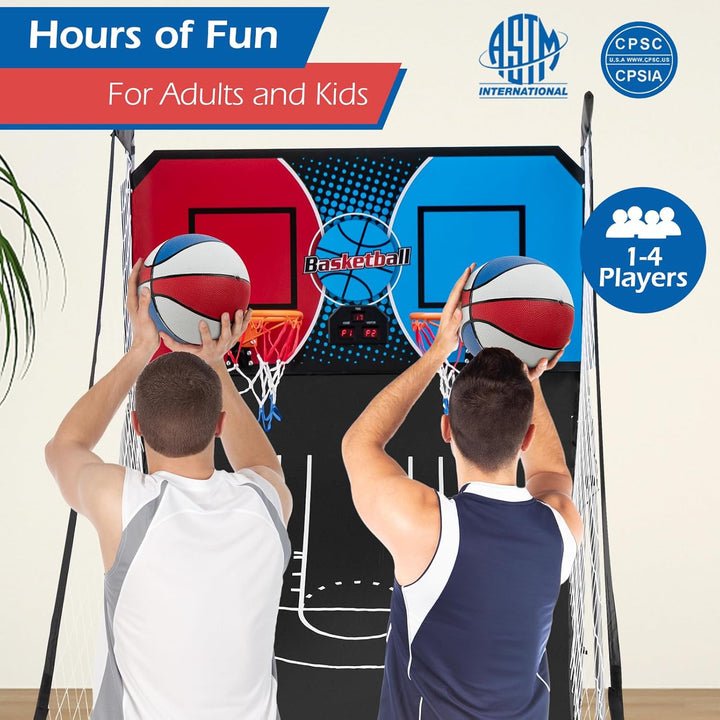 Arcade Basketball Game Indoor Foldable with 8 Game Modes, Arcade Sound, 4 Balls and Inflation Pump, Electronic Basketball Games for All Ages Home