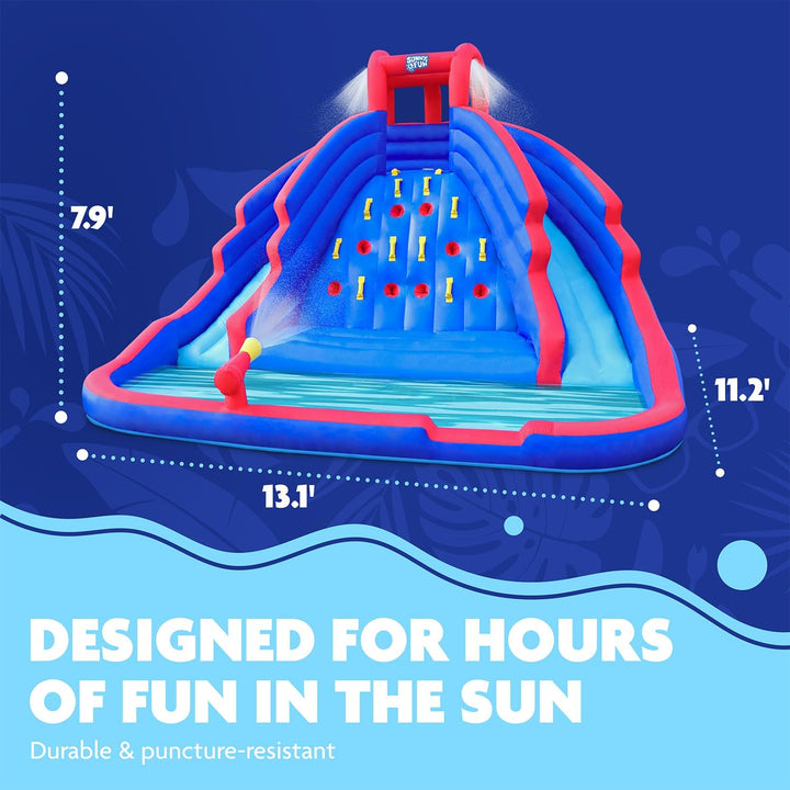 Ultra Climber Inflatable Water Slide Park – Heavy-Duty for Outdoor Fun - Climbing Wall, Two Slides & Splash Pool – Easy to Set up & Inflate with Included Air Pump & Carrying Case