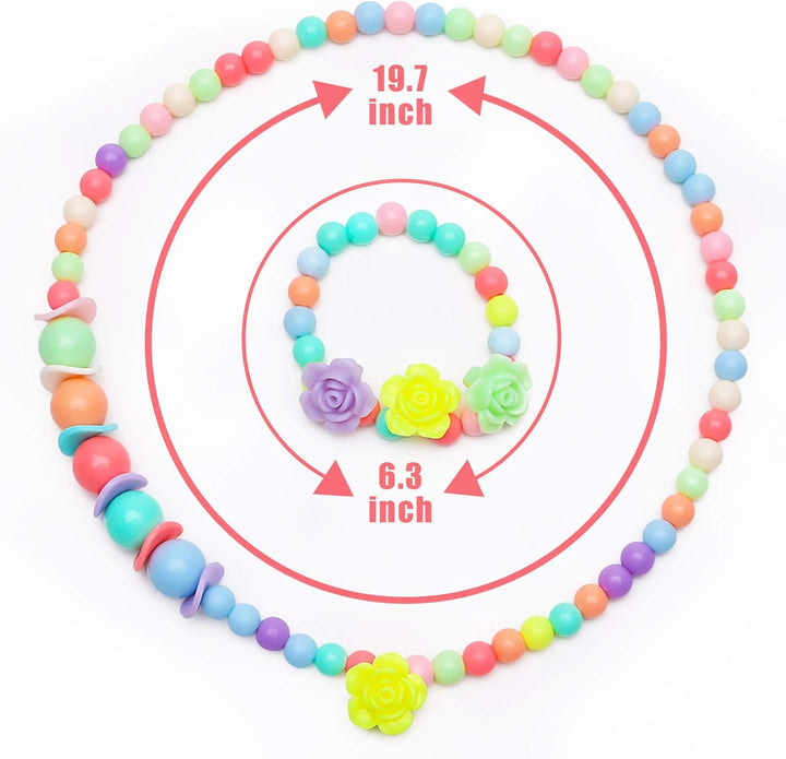 Toddler Necklace Bracelet, 3 Sets Kids Jewelry for Girls Colorful Beads, Costume Dress up Jewelry Gifts Princess Party Favors