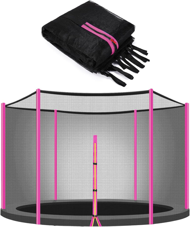 Trampoline Net Replacement 10FT 12FT 14FT 15FT 16FT Netting Replacement for round Frame Trampolines Enclosure Net 6 Poles 8 Straight Poles Sleeve Zipper Protection Buckles