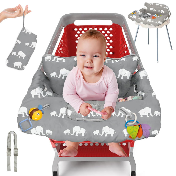 Shopping Cart Cover for Baby, High Chair Cover for Restaurant Seat - Grocery Cart Cover for Baby Girl and Boy, Comfortable Cotton Buggy Covers for Babies - Padded Toddler Shopping Cart Cover