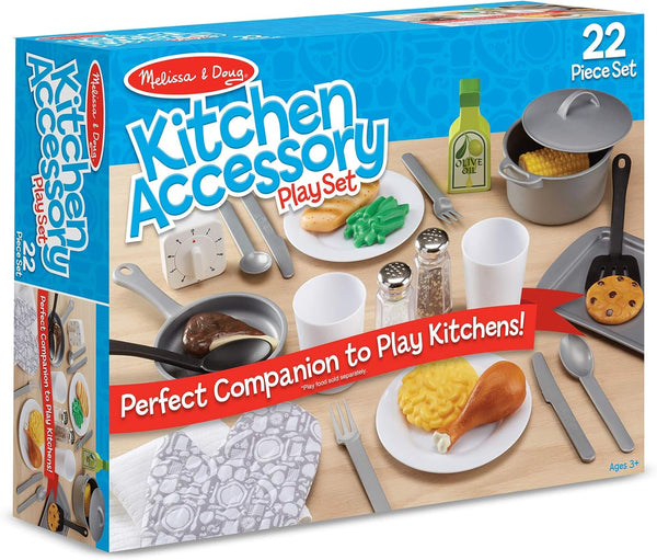 22-Piece Play Kitchen Accessories Set - Utensils, Pot, Pans, and More, White