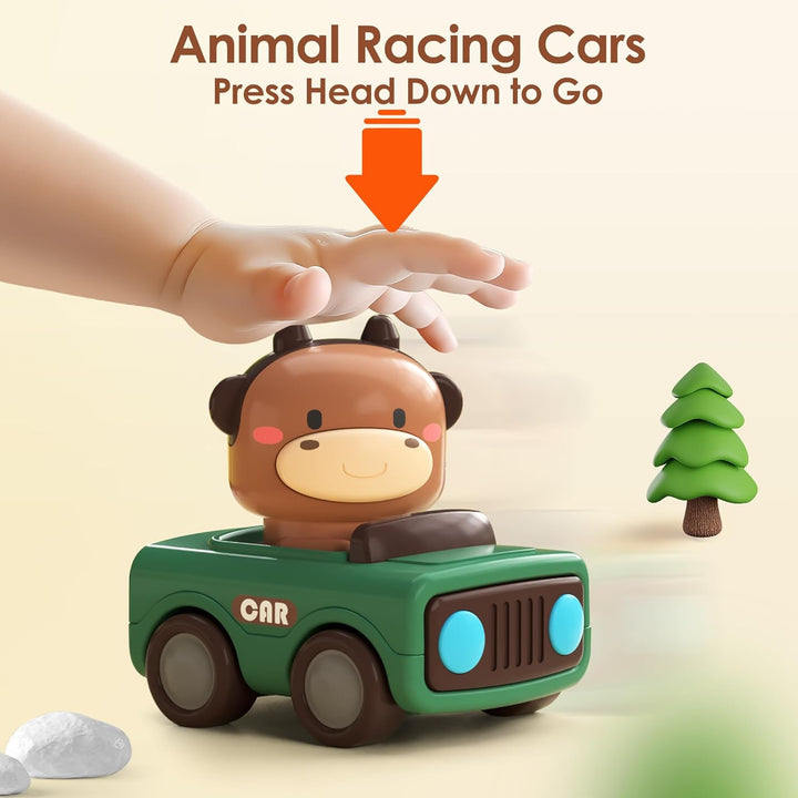 Press to Go Car Toys for Toddlers 1-3, Baby Animal Racing Cars, Infant Play Vehicle Set, Baby Push Go Friction Car Toys for 6-9-12-18 Months, 1St Birthday Gifts for 1-2 Years Old Boys