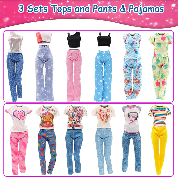 9 Sets Doll Clothes Hooded Sports Suit Casual Outfits Tops and Pants Doll Pajamas for 11.5 Inch Girls Doll