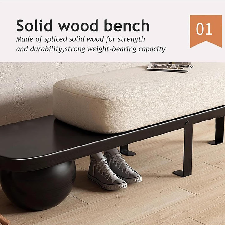 Wooden Boucle Bench with Abstract Metal Leg, Modern Entryway Bench, Upholstered End of Bed Bench,Shoe Changing Bench for Entryway Livingroom Bedroom (Walnut, 140Cm/55.1")
