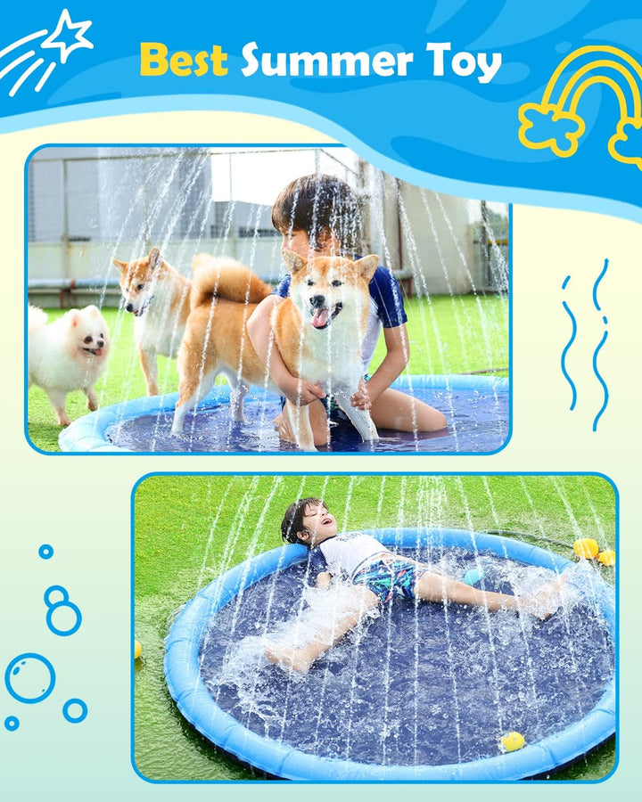 Splash Pad for Dogs & Kids - Anti-Slip Dog Pool for Large Dogs, 0.58 Mm Thickened Durable Outdoor Water Play Mat, Summer Sprinkler Toy for Backyard (67In, Blue)