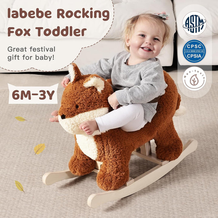 - Baby Rocking Horse, Brownish Red Fox Rocking Horse with Seat Belt, Plush Animal Rocker for Kids, Stuffed Rocker Toy for Children 6M-3 Years Old Girl&Boy