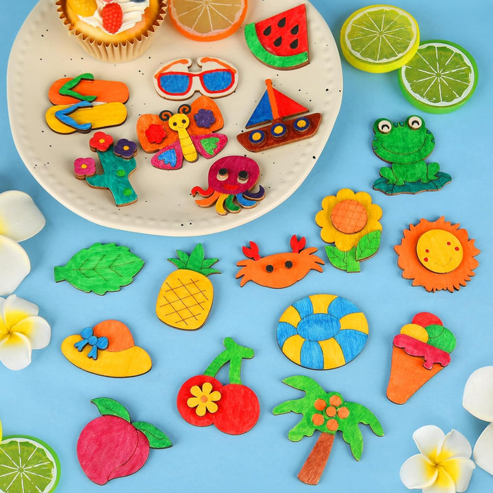Summer Crafts for Kids, 36 Pcs DIY Wooden Magnets Art Craft Supplies Painting Kit for Boys Girls Ages 4-8 8-12 Birthday Party Gifts Summer Activities School Classroom Prizes