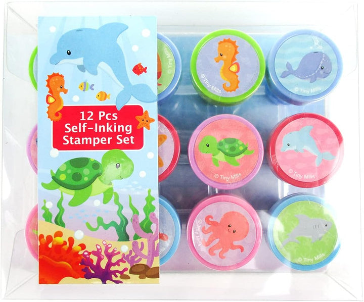 12 Pcs Ocean Life Turtle Stamp Kit for Kids Self Inking Stamps Gift Party Favors
