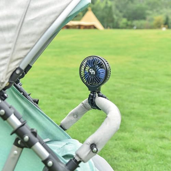 Portable Stroller Fan, USB or Rechargeable Battery Operated with 3 Speeds and 360°Rotate, Cooling Clip on for Baby Crib Travel Car Seat Black