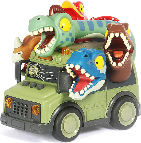 School Bus Toy with Light and Sound, Dinosaurs Friction Powered Car Bus Toys for Kids Crazy Dino