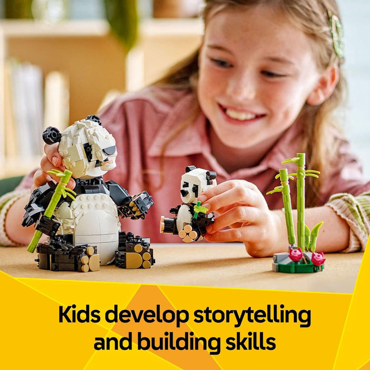 Creator 3 in 1 Wild Animals Panda Family - Building Toy Kit for Kids with 3 Building Options, Panda, Penguin, or Orca - 8 Year Old Girl & Boy Birthday Gifts - 31165