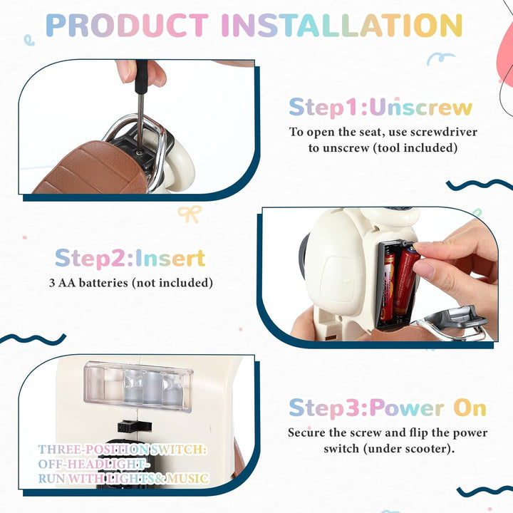 Mini Electric Doll Scooter Vehicles Toy 4 Colors Available Funny Doll Accessory with Music & Lights Could Rotate 360° Cute Plastic Scooter Toy Ornaments Battery Not Included (Cream)