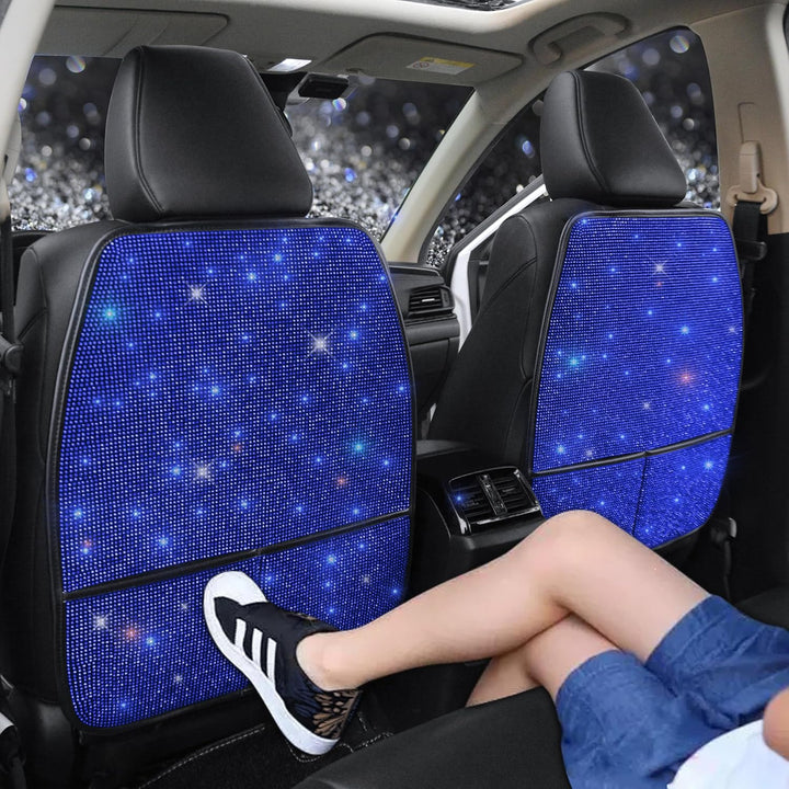 Bling Crystal Car Seat Back Kick Protectors with Storage, Sparkly Diamond Kick Mats, Universal Seat Protector for SUV and Automotive Crystal Auto Accessories for Women White 2Pcs