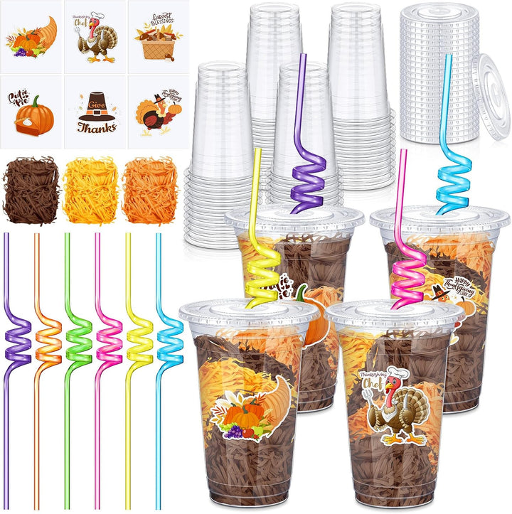 24 Set Creative Happy Birthday Gifts from Teacher Students Birthday Cups with Lids Colorful Straws Stickers and Raffia Disposable Plastic Cups for Reward Kids Prize Classroom Party Supplies