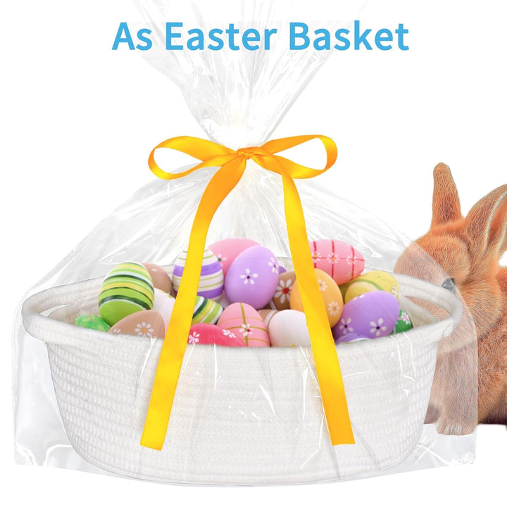 Small Basket with Gift Bags and Ribbons, Empty Gift Baskets, Decorative Boho Rope Woven Nursery Storage Organizer Toy Baskets with Handle for Baby Showers, 12"X 8" X 5"