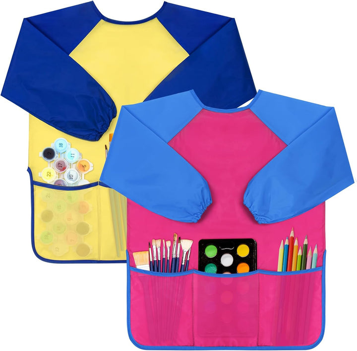 Kids Art Smocks Toddler Smock Waterproof Artist Painting Aprons Long Sleeve with 3 Pockets for Age 2-6 Years